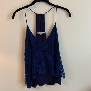 Lovers + Friends Royal Dark Blue Lace Tank, Size Medium